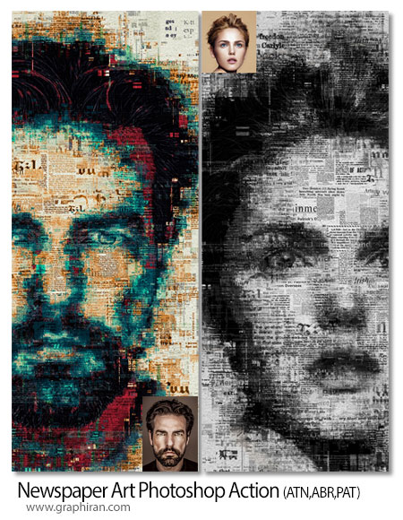 اکشن فتوشاپ افکت اثر هنری با روزنامه Newspaper Art Photoshop Action