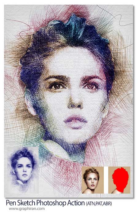 اکشن فتوشاپ طراحی دستی با خودکار Pen Sketch Photoshop Action
