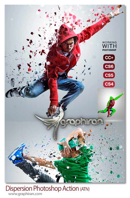 اکشن فتوشاپ پاشیدن تکه های سوژه در عکس