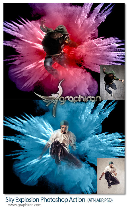 دانلود اکشن فتوشاپ انفجار رنگ ها Sky Explosion Photoshop Action