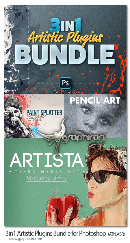 دانلود 3 اکشن فتوشاپ هنری جذاب 3in1 Artistic Plugins Bundle for Photoshop