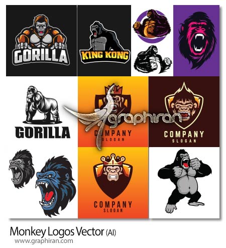 دانلود مجموعه تصاویر لوگو میمون وکتور لایه باز Monkey Logos Vector