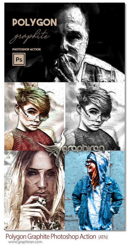 اکشن فتوشاپ افکت گرافیت چند ضلعی Polygon Graphite Photoshop Action