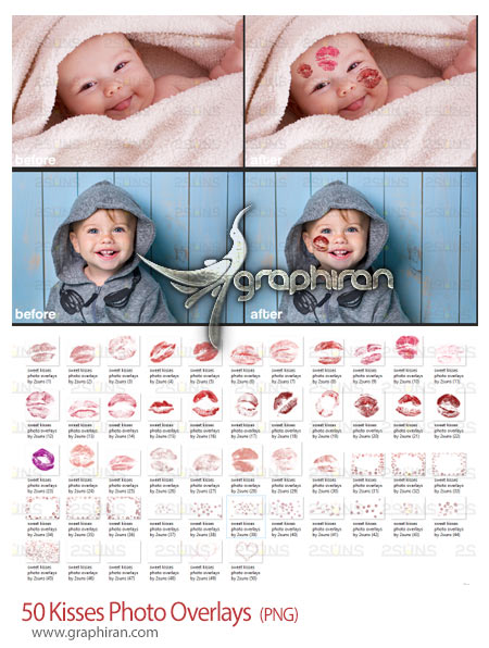 دانلود 50 عکس پوششی بوسه و افکت بوکه Kisses Photo PNG Overlays