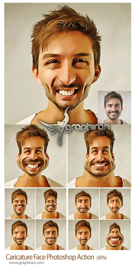 اکشن فتوشاپ ساخت چهره کاریکاتور Caricature Face Photoshop Action