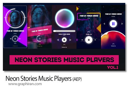 پروژه افترافکت استوری اینستاگرام موزیک پلیر نئونی Neon Stories Music Players