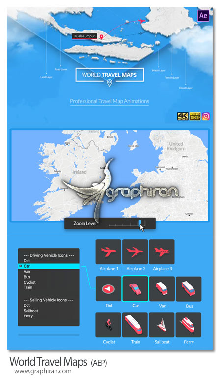 دانلود پروژه افترافکت نقشه جهان و مسافرت World Travel Maps