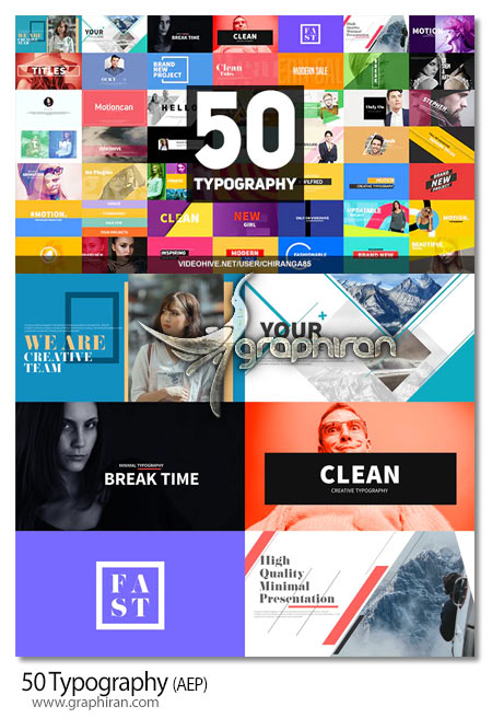 دانلود پروژه آماده افترافکت 50 تایپوگرافی و تایتل متنوع Typography