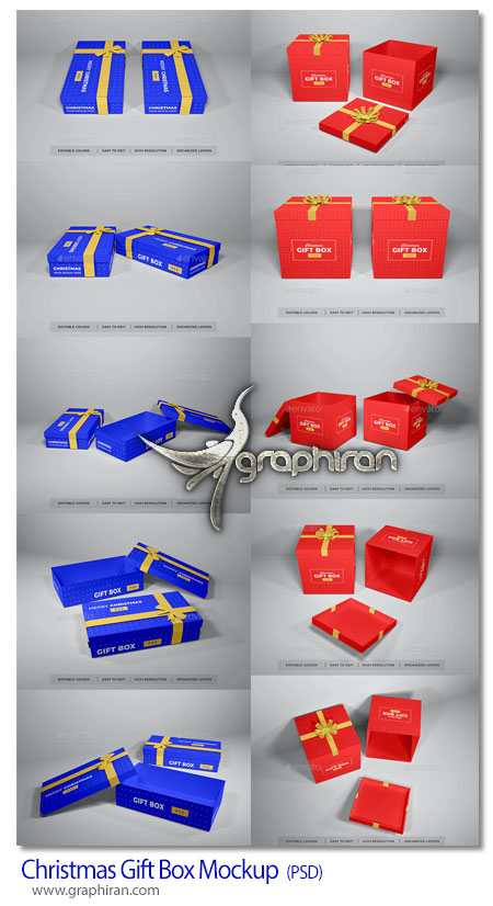 دانلود 10 طرح موکاپ جعبه کادو و هدیه Christmas Gift Box Mockup