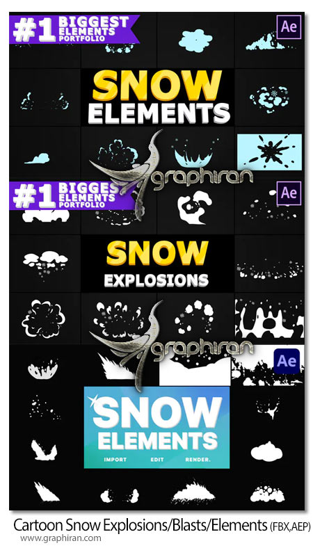 دانلود پک المان های کارتونی برف برای افترافکت Cartoon Snow Explosions/Blasts/Elements