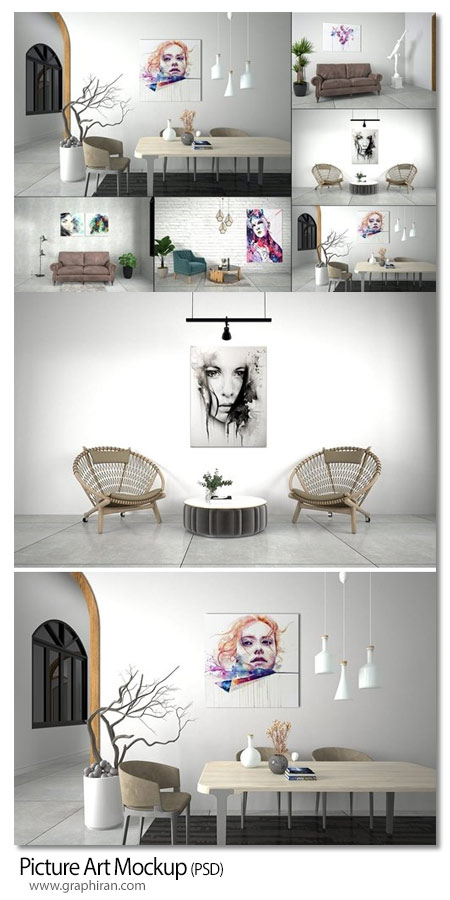 دانلود 5 موکاپ تابلو نقاشی و آثار هنری روی دیوار Picture Art Mockup