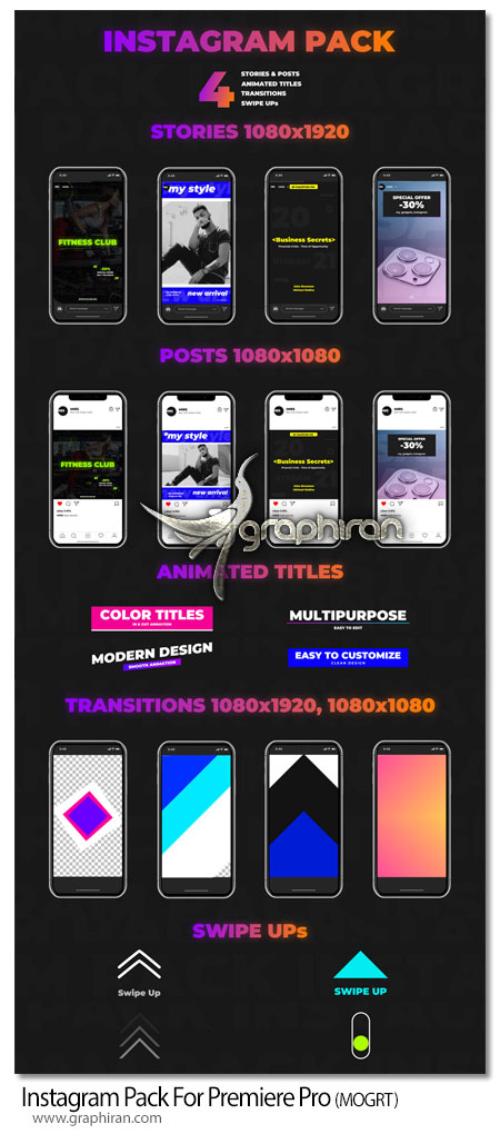 دانلود پروژه پریمیر پک استوری و پست اینستاگرام Instagram Pack (MOGRT)