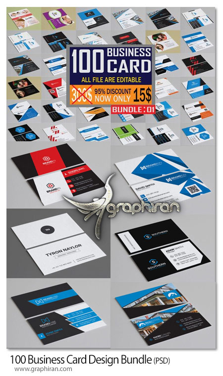 دانلود 100 طرح کارت ویزیت مشاغل PSD لایه باز