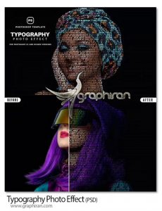 طرح آماده قالب عکس تایپوگرافی حروف Typography Photo Effect PSD