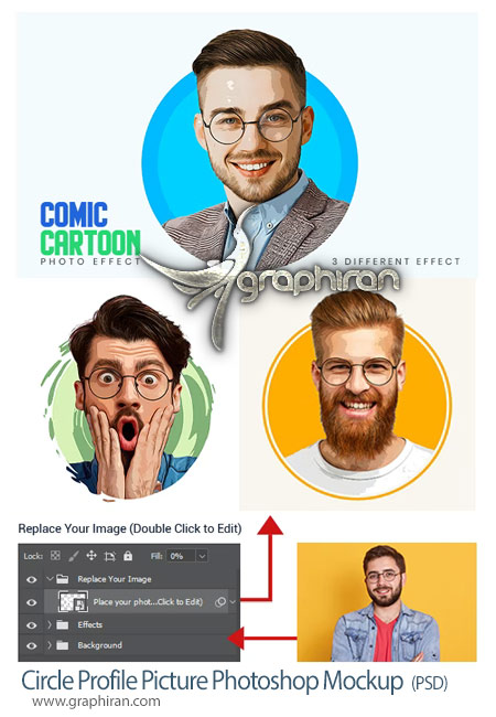 قالب فتوشاپ ساخت عکس پروفایل دایره ای کارتونی