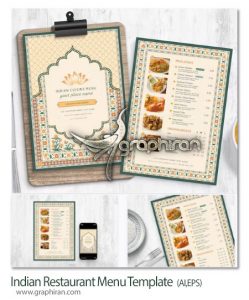 دانلود طرح منو رستوران هندی وکتور لایه باز Indian Restaurant Menu Template