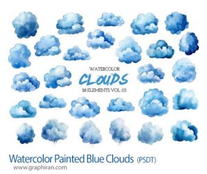 دانلود طرح های ابر آبرنگی PSDT لایه باز Watercolor Painted Blue Clouds دانلود طرح های ابر آبرنگی PSDT لایه باز