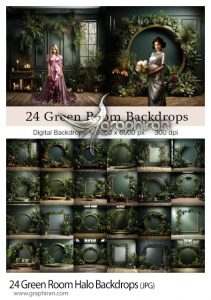 دانلود تصاویر بک دراپ دیجیتال اتاق با گل های سبز Green Room Halo Backdrops دانلود تصاویر بک دراپ دیجیتال اتاق با گل های سبز