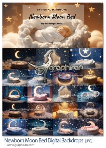 دانلود مجموعه بک دراپ آتلیه تخت خواب نوزاد و ماه Newborn Moon Bed Digital Backdrops دانلود مجموعه بک دراپ آتلیه تخت خواب نوزاد و ماه