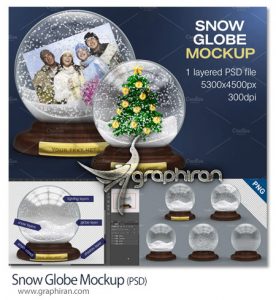 دانلود موکاپ گوی برفی شیشه ای Snow Globe Mockup دانلود موکاپ گوی برفی شیشه ای