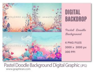 دانلود 4 طرح بک گراند پاستل گل دار Pastel Doodle Background Digital Graphic طرح بک گراند پاستل گل دار