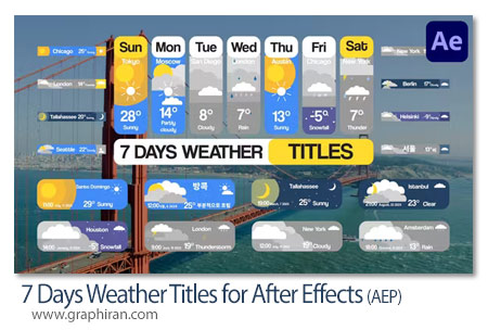 پروژه افترافکت پیش بینی وضع هوای هفته Seven Days Weather Titles for After Effects