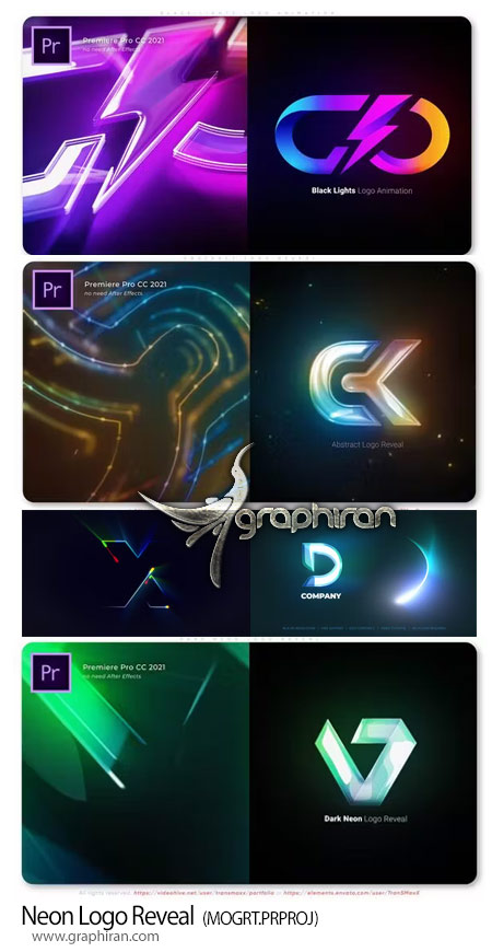 دانلود 5 پروژه پریمیر نمایش لوگو نئون انتزاعی Abstract Neon Logo Reveal