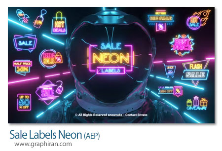 پروژه افترافکت لیبل های فروش نئون Sale Labels Neon