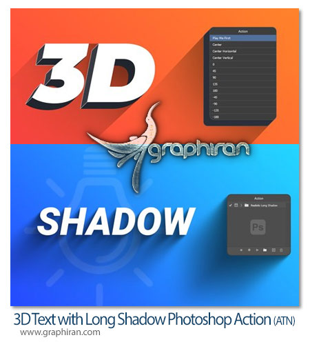 2 اکشن فتوشاپ سه بعدی سازی و ساخت سایه 3D Text with Long Shadow Photoshop Action