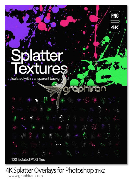 دانلود 104 افکت پاشیدن PNG بدون بک گراند 4K Splatter Overlays for Photoshop