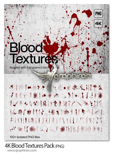 دانلود 132 افکت پاشیدن خون PNG بدون بک گراند Blood Textures Pack 4K