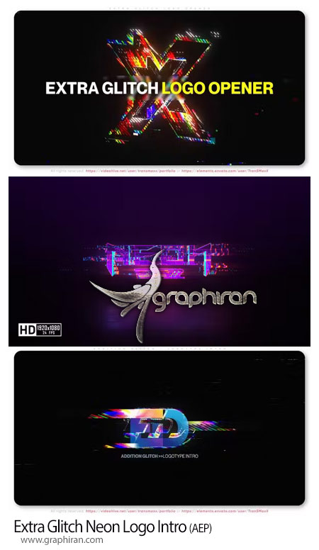دانلود 3 پروژه افترافکت اینترو لوگو گلیچ نئون Extra Glitch Neon Logo Intro