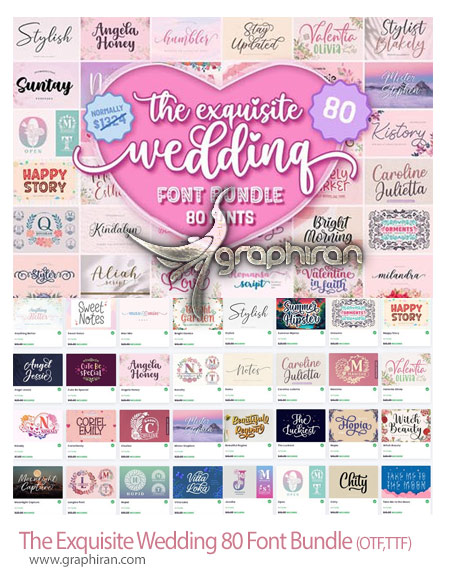 دانلود 80 فونت انگلیسی عروسی The Exquisite Wedding 80 Font Bundle