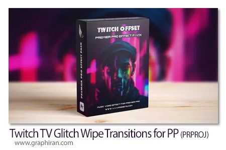 دانلود ترانزیشن های پریمیر نویز تلویزیونی Twitch TV Glitch Wipe Transitions for Premiere Pro