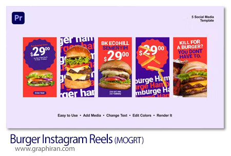 دانلود پروژه پریمیر استوری همبرگر Burger Instagram Reels