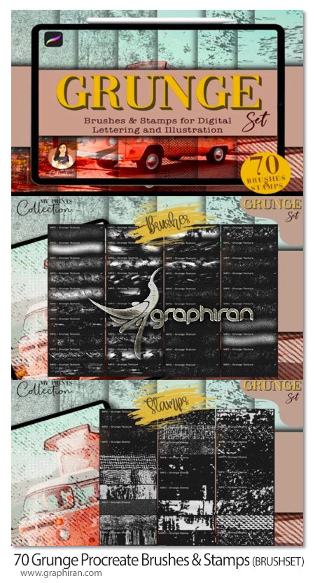 دانلود 70 براش پروکریت تکسچر گرانج Grunge Procreate Brushes & Stamps