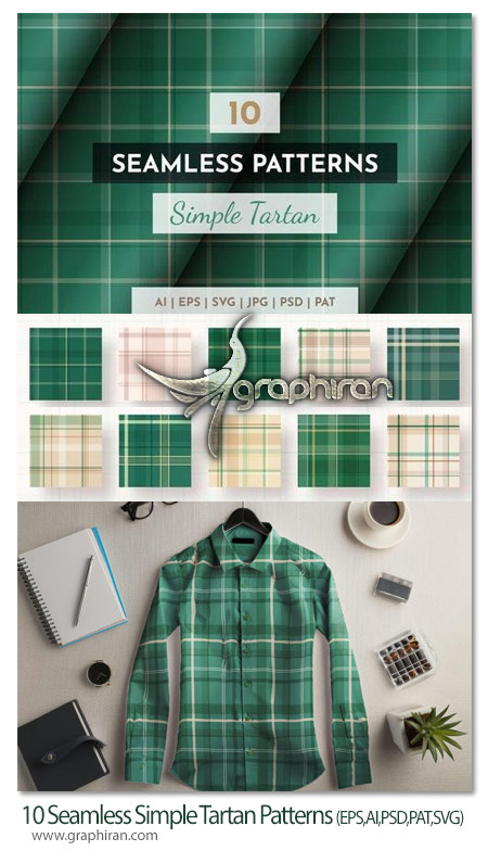 دانلود مجموعه پترن های چهارخانه وکتور Seamless Simple Tartan Patterns