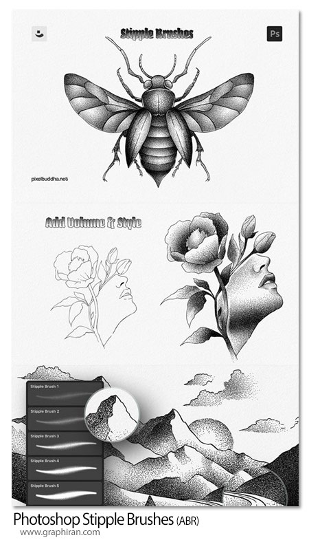 دانلود براش فتوشاپ سایه زنی نقطه ای Photoshop Stipple Brushes