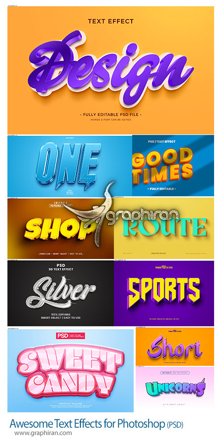 دانلود 11 استایل سه بعدی و جدید فتوشاپ Awesome Text Effects for Photoshop