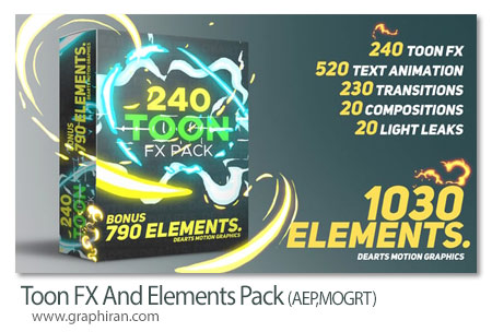 دانلود پک المان های کارتونی برای افترافکت و پریمیر Toon FX And Elements Pack