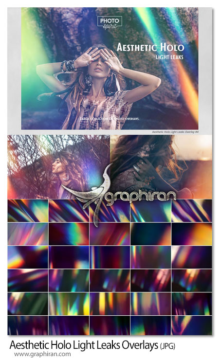 دانلود 40 افکت پوششی نشت و انعکاس Aesthetic Holo Light Leaks Overlays