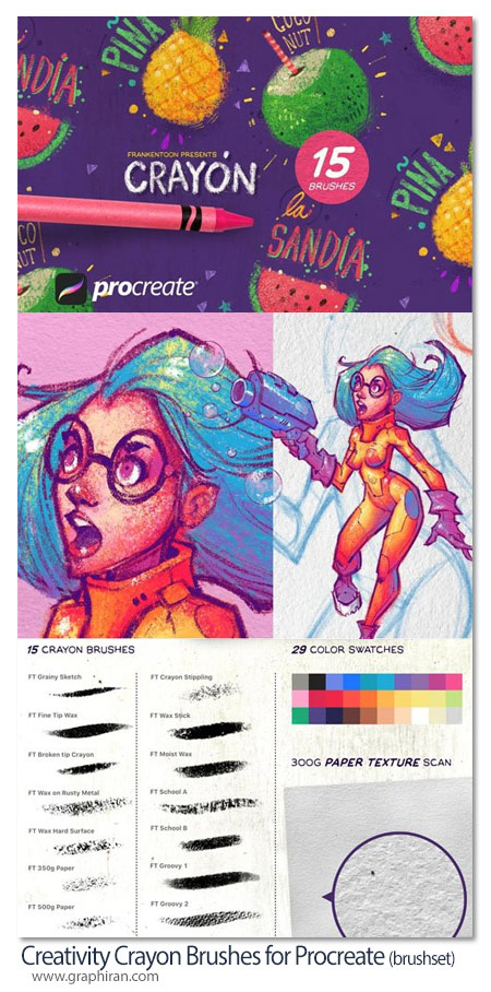 دانلود 15 براش پروکریت مداد شمعی Creativity Crayon Brushes for Procreate
