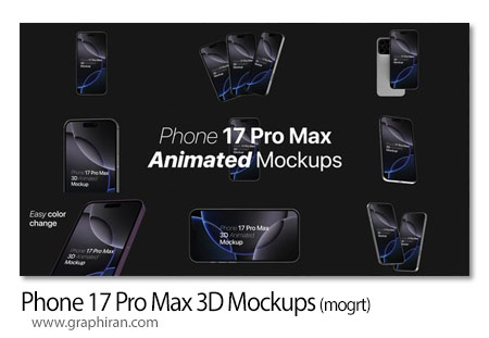 پروژه پریمیر موکاپ گوشی آیفون 17 پرومکس Phone 17 Pro Max 3D Mockups MOGRT