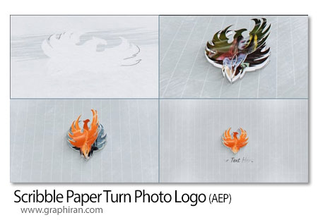 پروژه افترافکت لوگوموشن عکس با افکت ورق زدن کاغذ Scribble Paper Turn Photo Logo