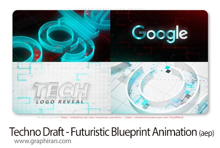 پروژه افترافکت لوگوموشن آینده نگرانه Techno Draft Logo Reveal - Futuristic Blueprint Animation