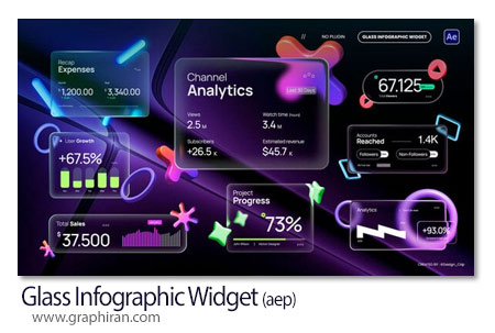 پروژه افترافکت ویجت های اینفوگرافیک شیشه ای Glass Infographic Widget