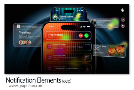 پروژه افترافکت نمایش المان های نوتیفیکیش موبایل Notification Elements