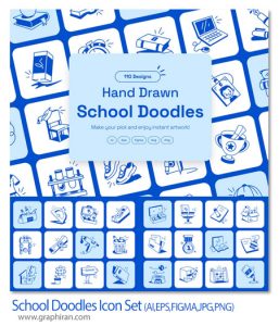 دانلود 110 آیکون خطی مدرسه و تحصیلی School Doodles Icon Set دانلود آیکون های خطی مدرسه و تحصیلی School Doodles Icon Set