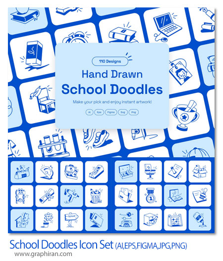 دانلود آیکون های خطی مدرسه و تحصیلی School Doodles Icon Set
