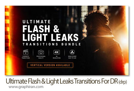 ترانزیشنهای داوینچی ریزالو فلاش و نشت نور سینمایی Ultimate Flash & Light Leaks Transitions Bundle DaVinci Resolve